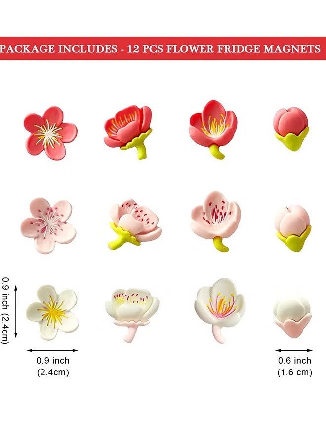 واي جيه 12 قطعة مغناطيس ثلاجة على شكل زهرة، مغناطيسات زهور، مغناطيسات للسبورة البيضاء للمكتب، المنزل، المطبخ - Image 3